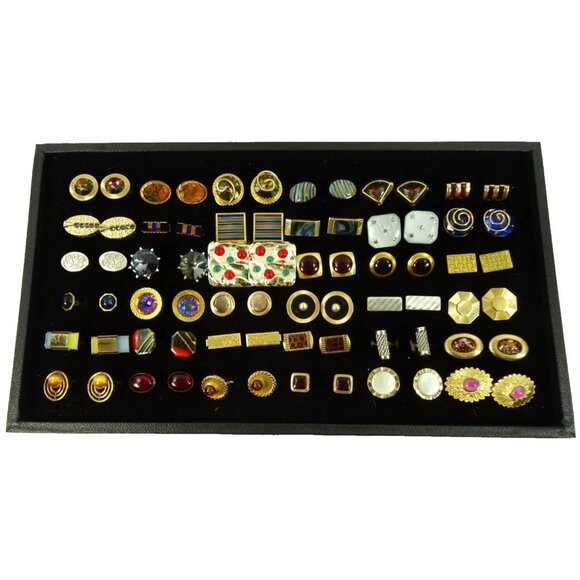 Huge Lot of Cufflinks 36 Pairs Vintage and Designer Cuff Links w Tray - Picture 1 of 7